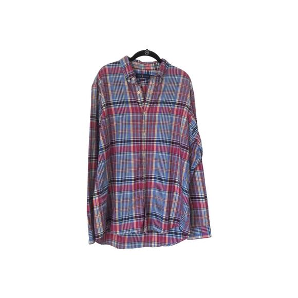 Ralph Lauren Top Mens Size XL Pink Blue Plaid Classic Fit Button Up Long Sleeve - Picture 1 of 10